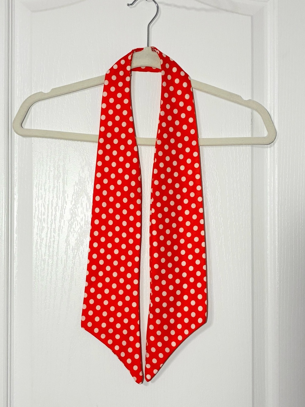 60s Handmade Polka Dot Lavallière Pussycat Neck Bow / Hair Bow Vintage Red White - Picture 3 of 8